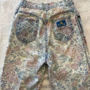 Vintage 80s Sunset Blues Pastel Faded Floral Jeans